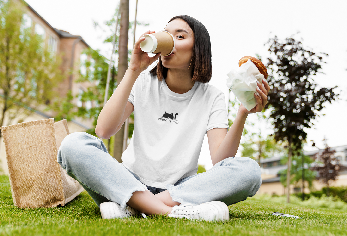 Cat - Curious Cat Custom Graphic Tee
