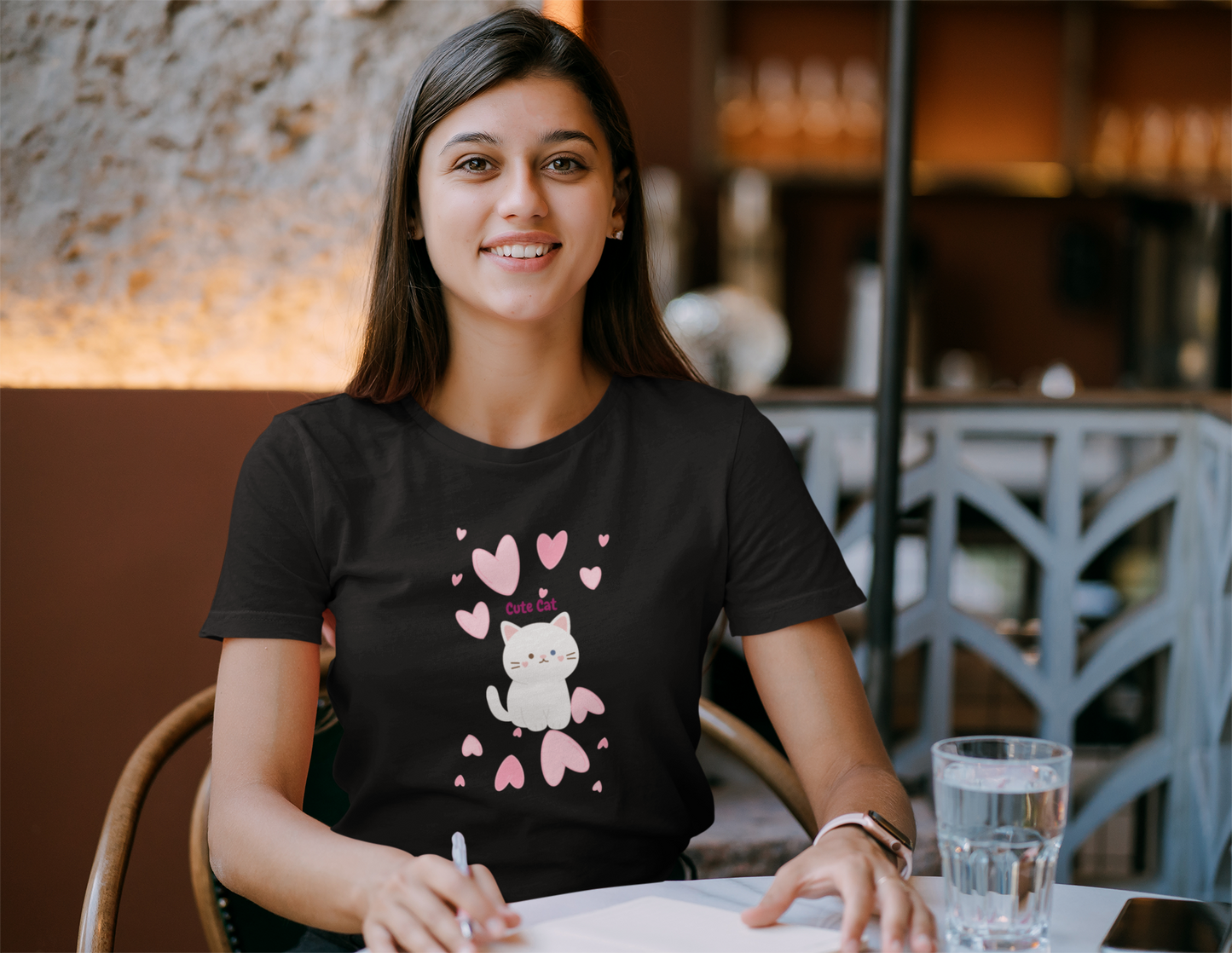 Cat - Cute Cat with hearts Custom Graphic Tee