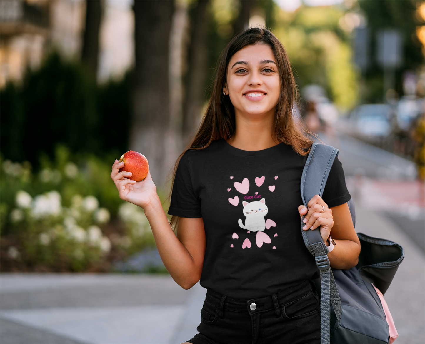 Cat - Cute Cat with hearts Custom Graphic Tee