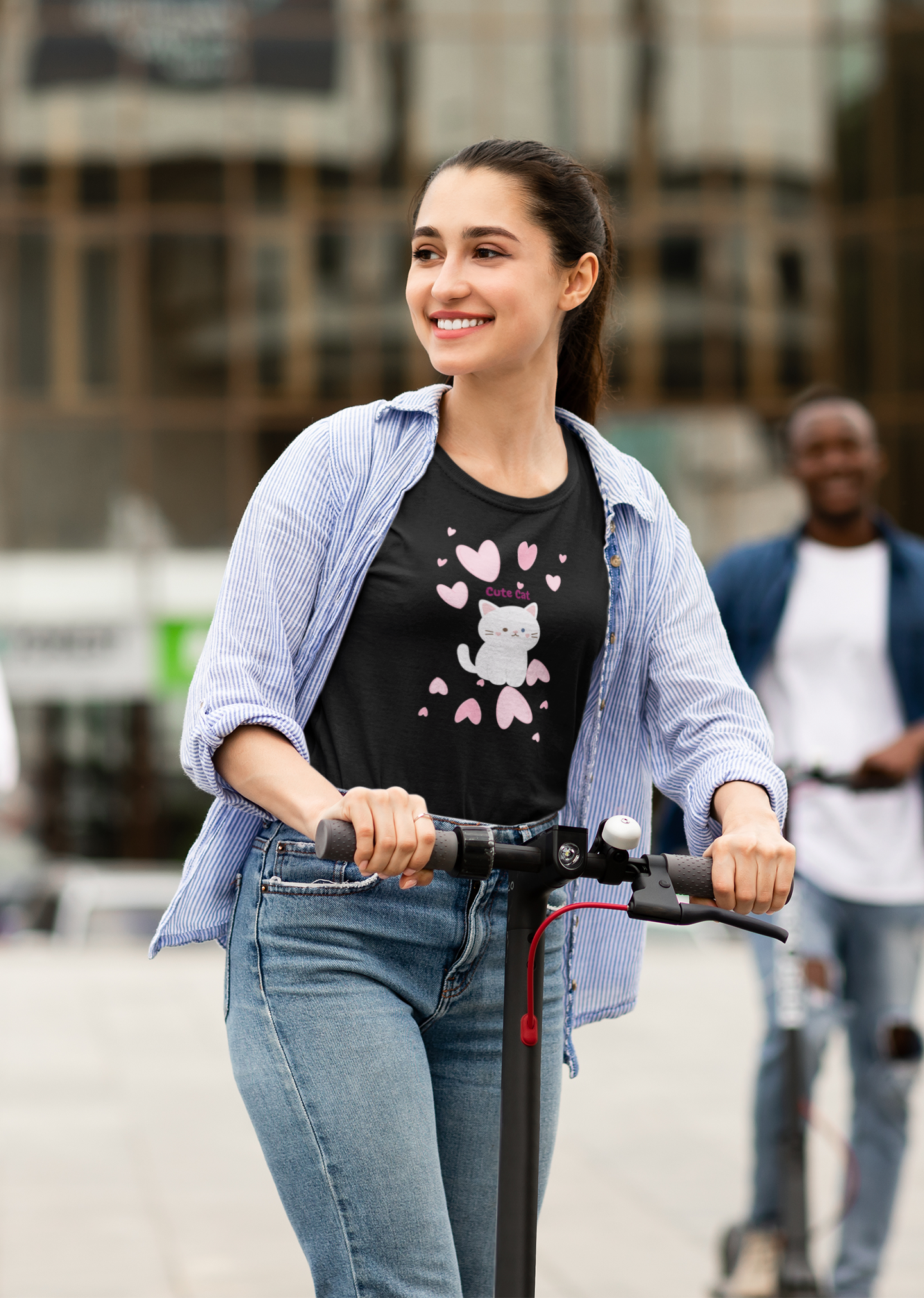 Cat - Cute Cat with hearts Custom Graphic Tee