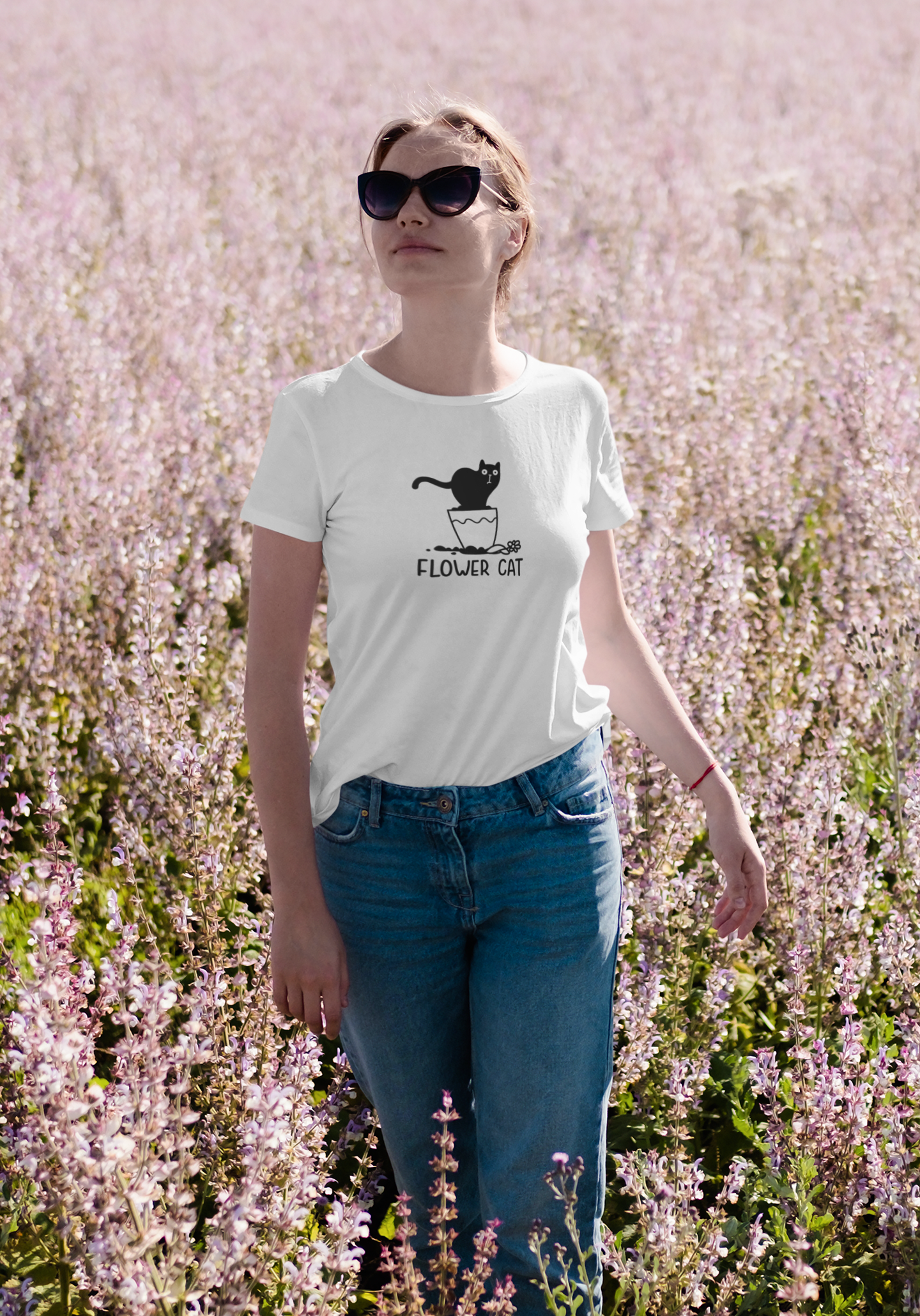 Cat - Flower Cat Custom Graphic Tee