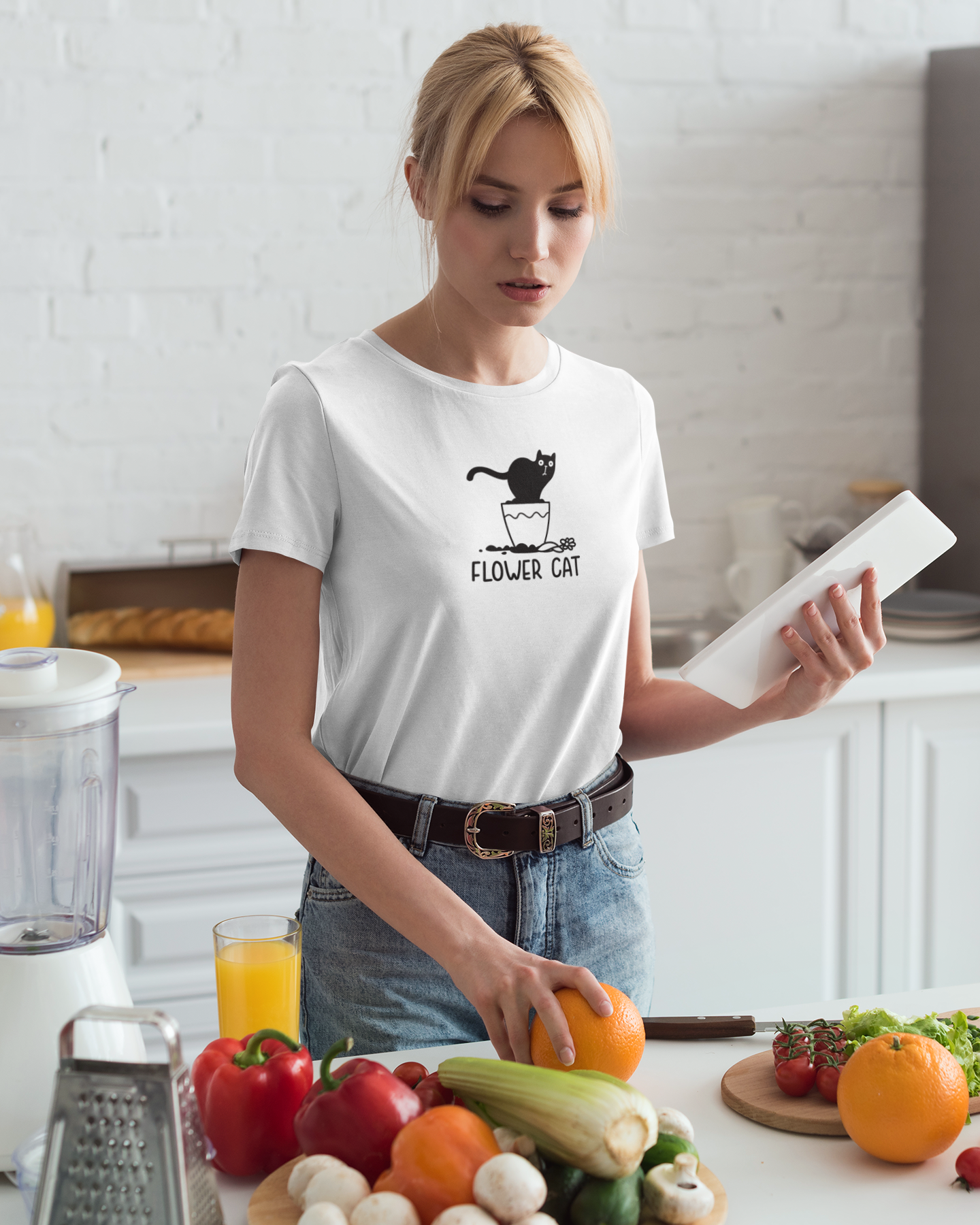 Cat - Flower Cat Custom Graphic Tee