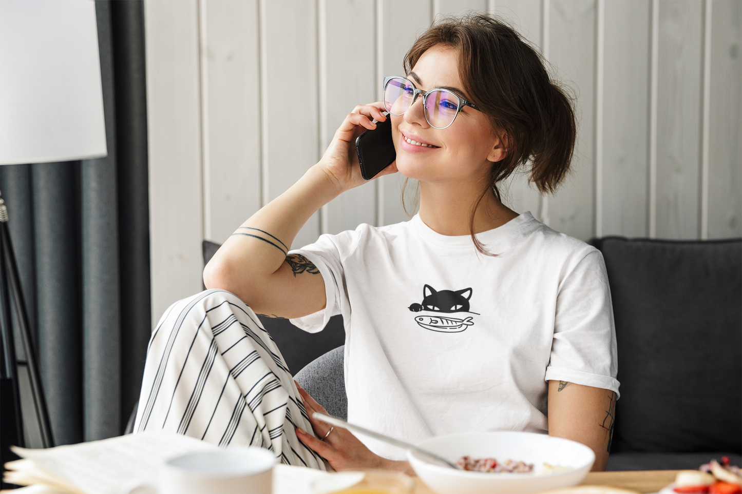 Cat -Cat Looking at Fish Custom Graphic Tee