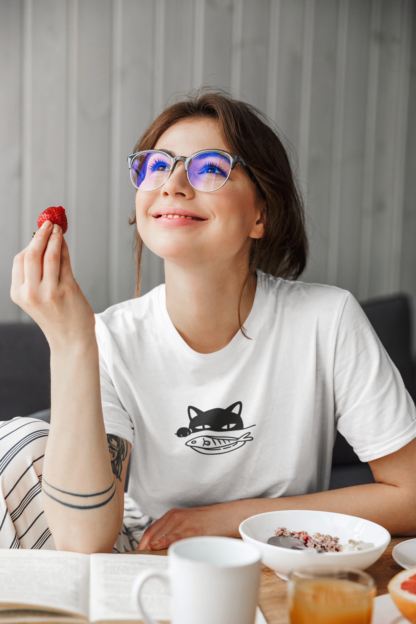 Cat -Cat Looking at Fish Custom Graphic Tee