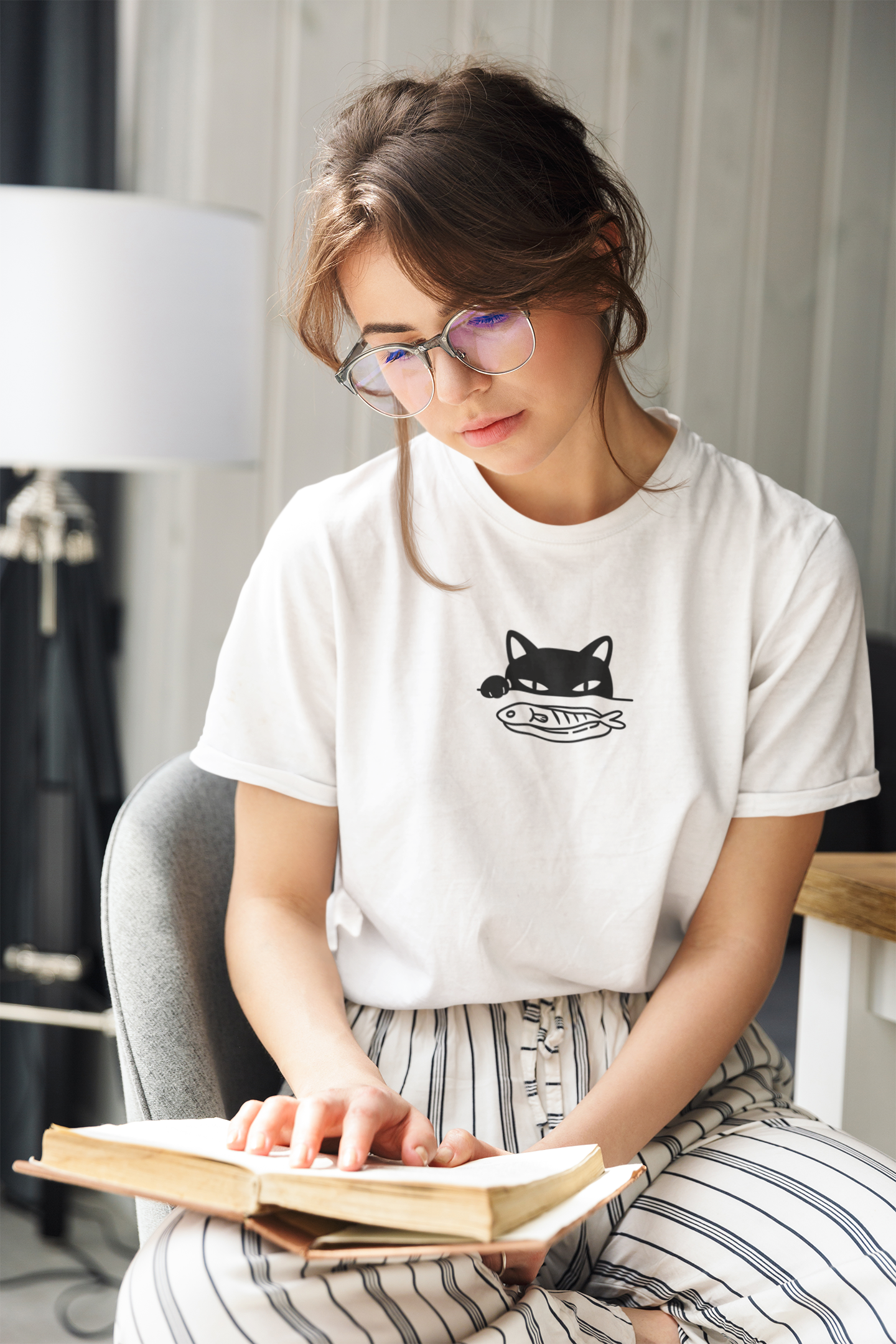 Cat -Cat Looking at Fish Custom Graphic Tee