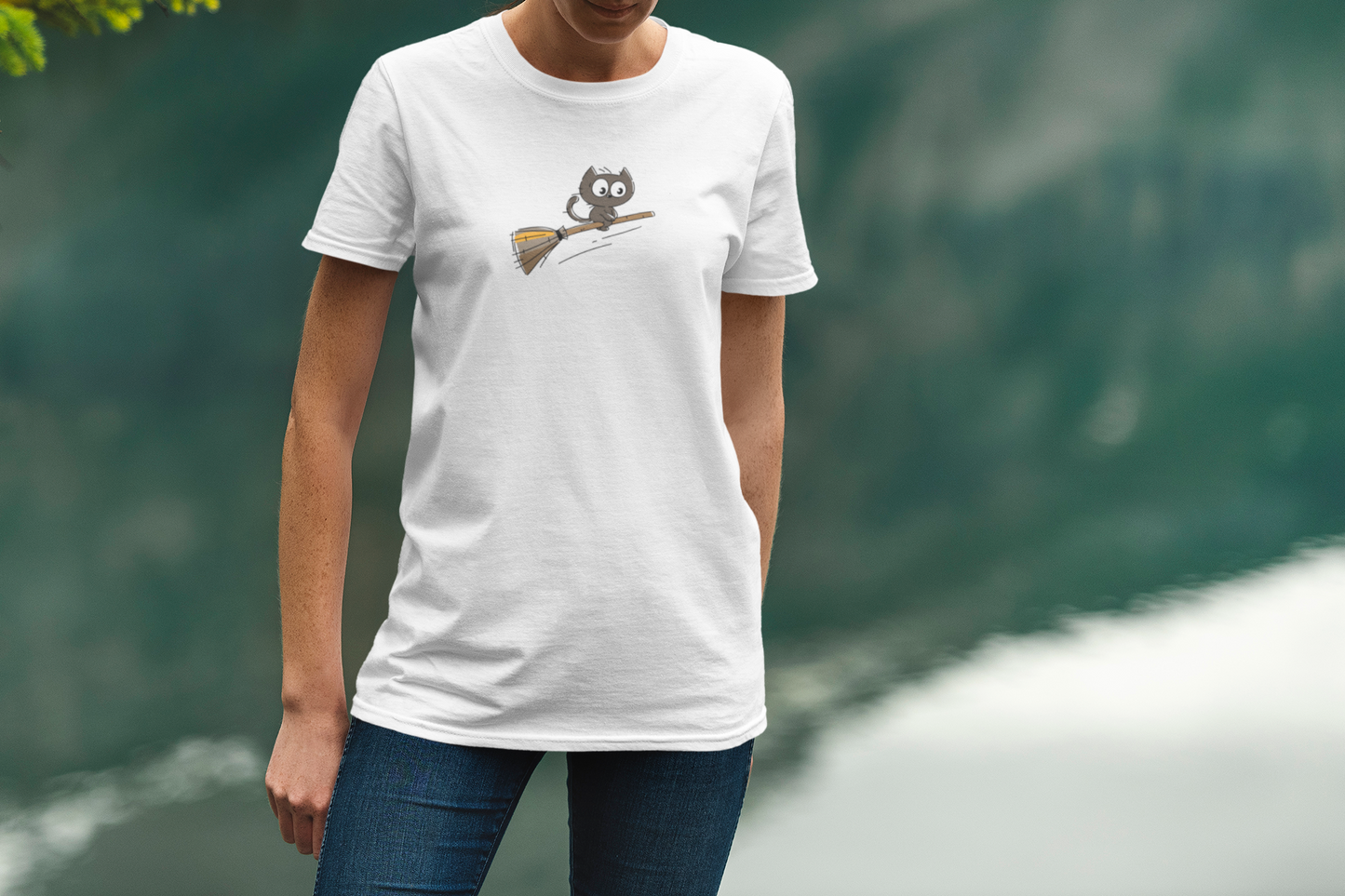 Cute spooky black cat Custom Graphic Tee
