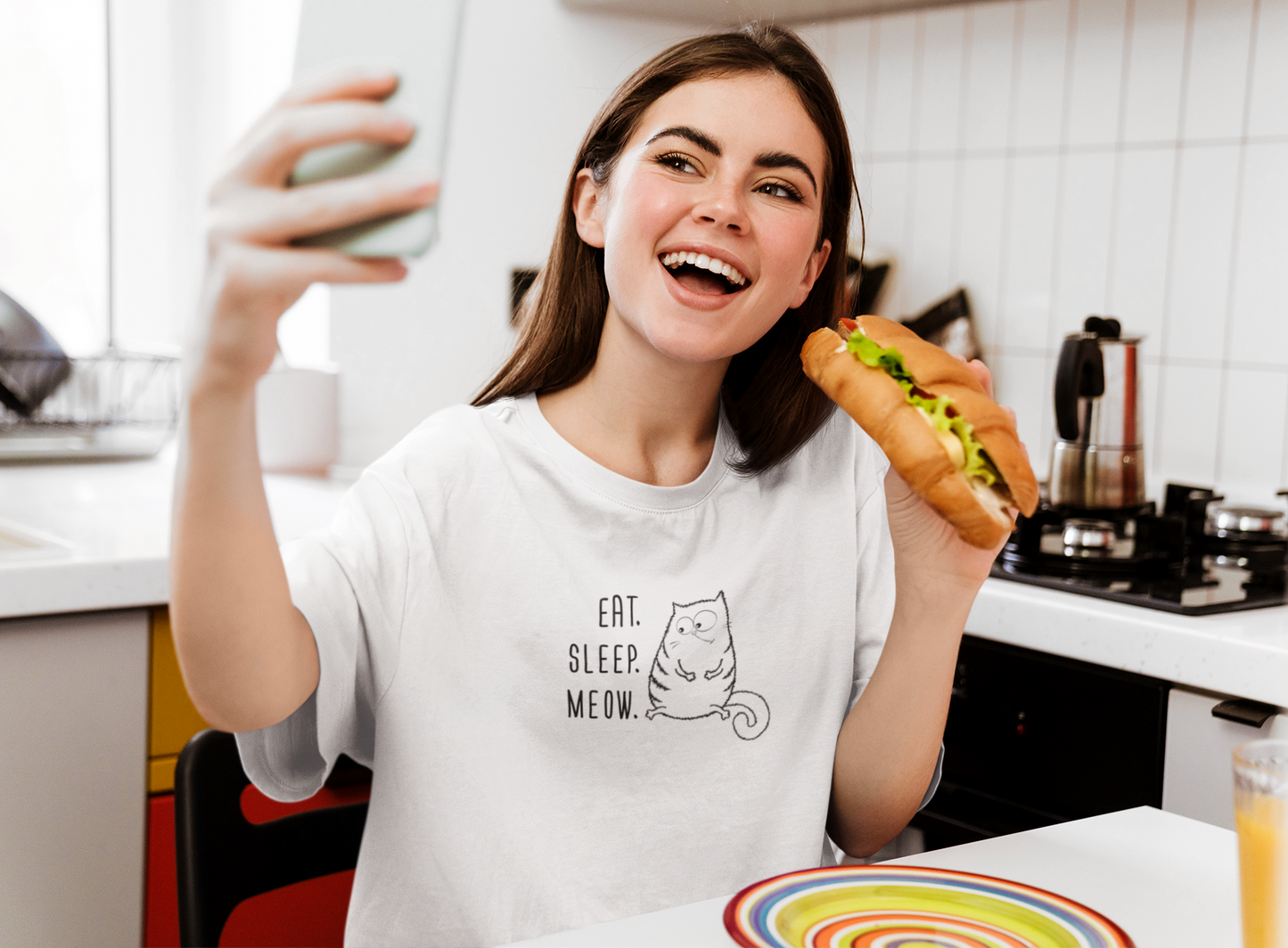 Eat Sleep Meow Custom Graphic Tee