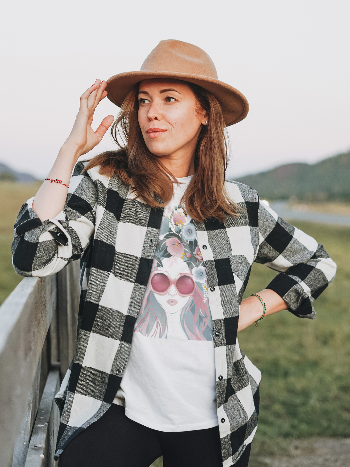 Girl wearing sunglass art Custom Graphic Tee