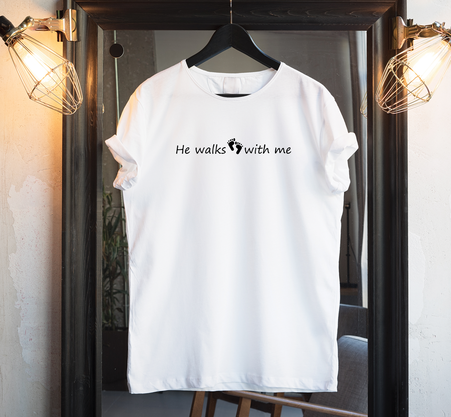 He walks with me Custom Graphic Tee - Christian