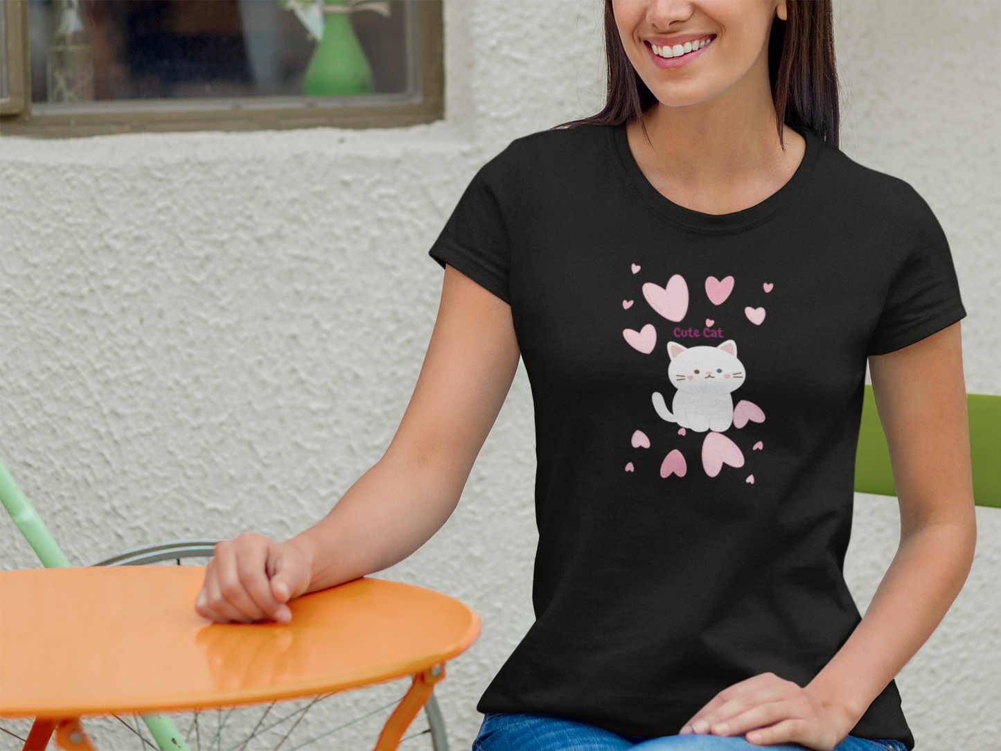 Cat - Cute Cat with hearts Custom Graphic Tee